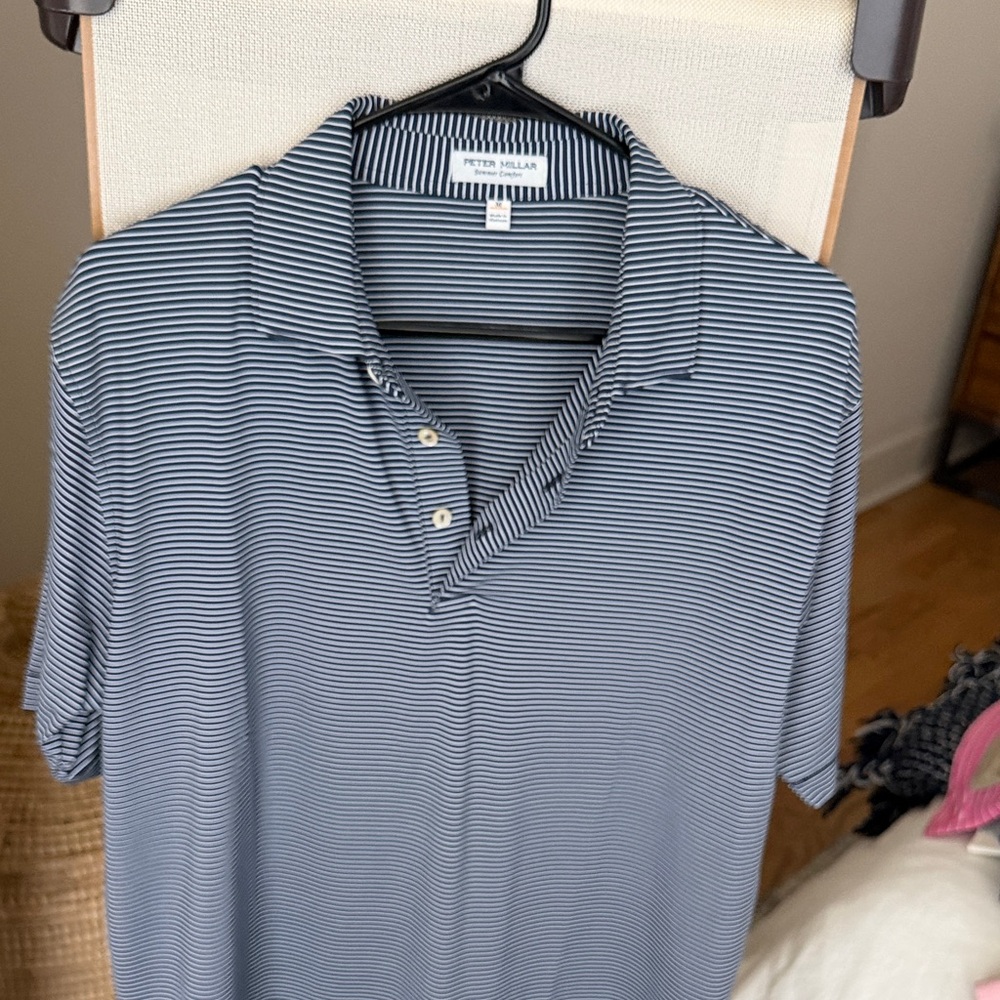 Peter Millar Navy and White Striped Polo Shirt